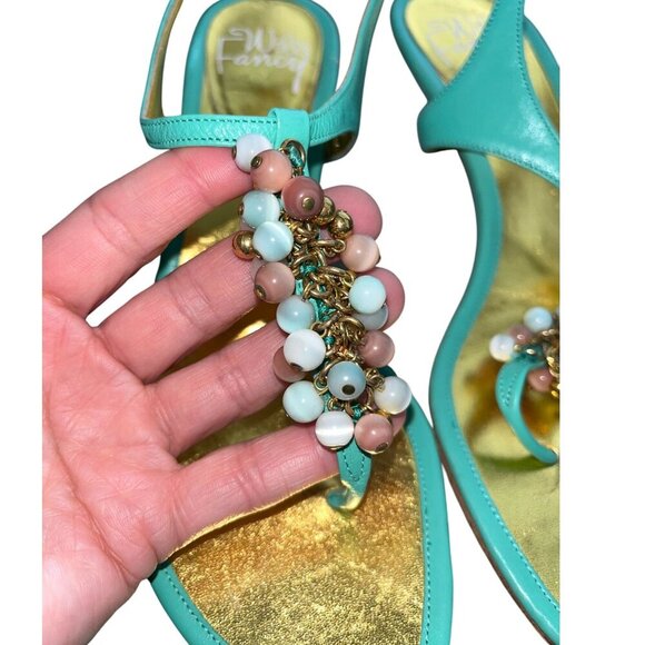 Will's Fancy Made In Italy Beaded Kitten Heels-Turquoise Leather, Size 7M - Picture 4 of 12